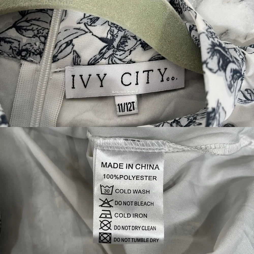 Ivy City Co Mini Brynley Floral Long Puff Sleeve Dress Blue White Girls 11/12